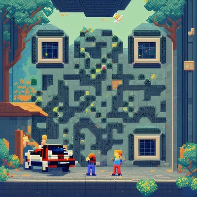 Pixel Art Kids and Car QR Code for Posters