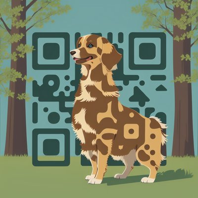 Golden Retriever in Park Vector Dog QR Code for Posters