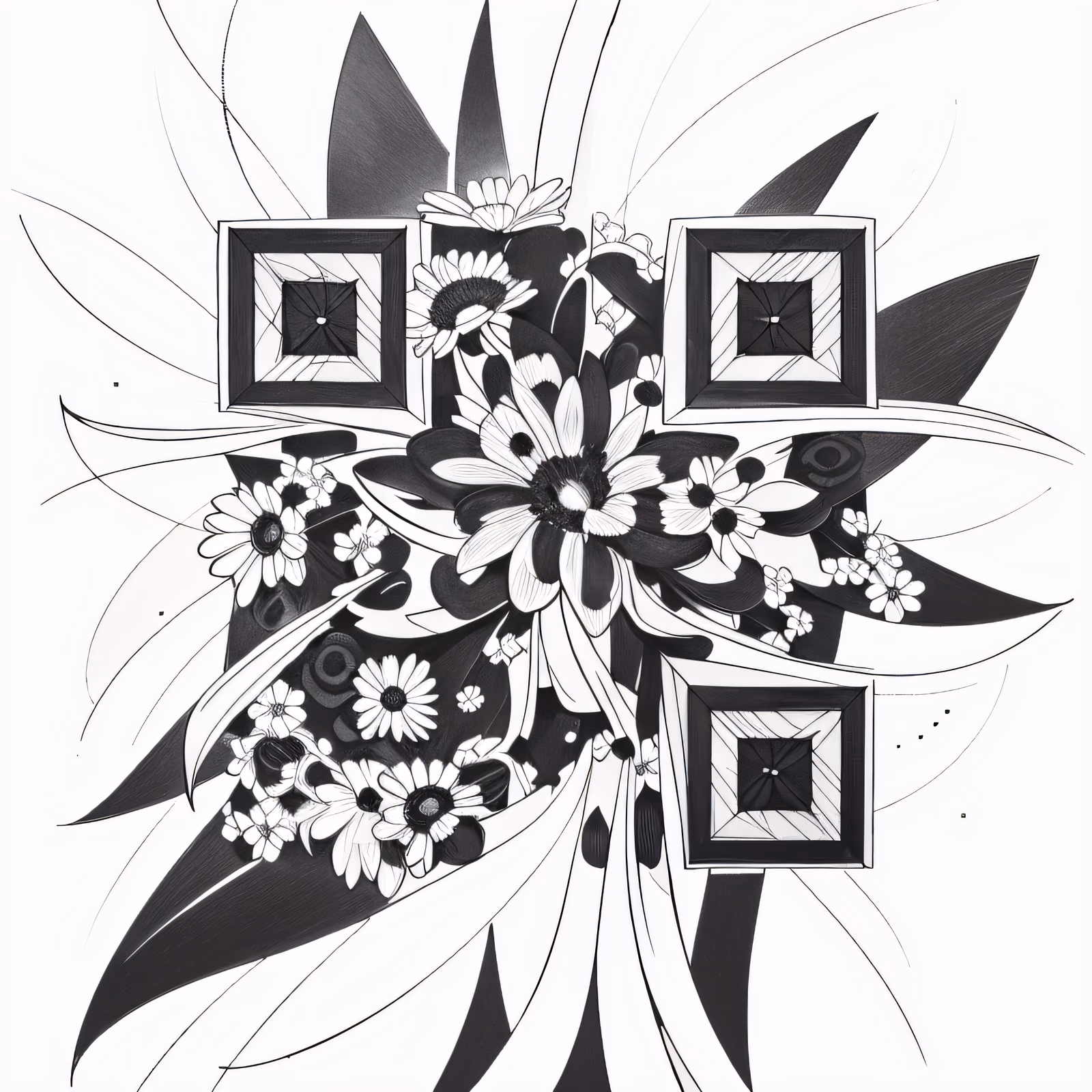 Daisy Bouquet Ink Tattoo QR Code for Temporary Tattoos — image 1