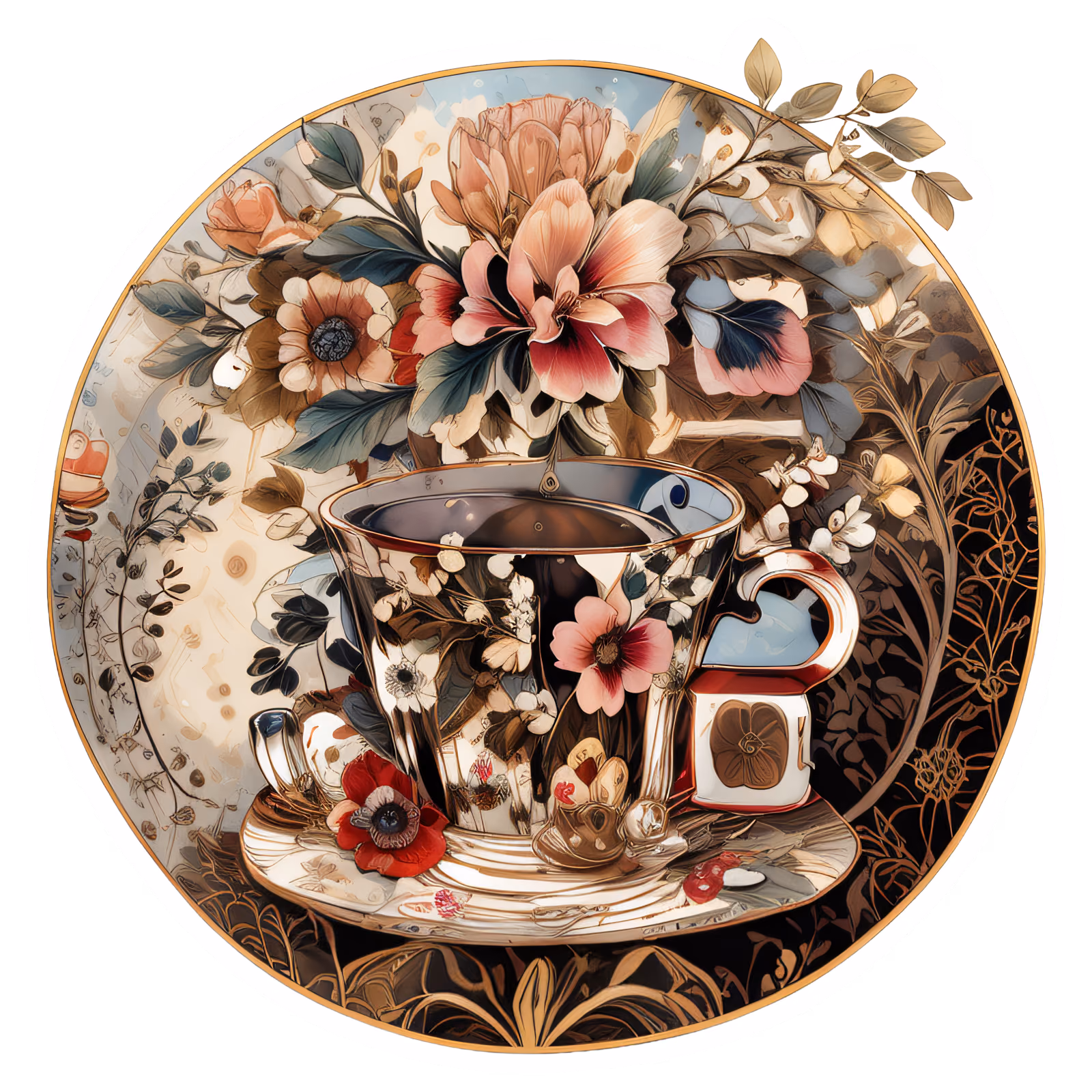 Vintage Floral Coffee Cup Illustration QR Code for Stickers — image 1