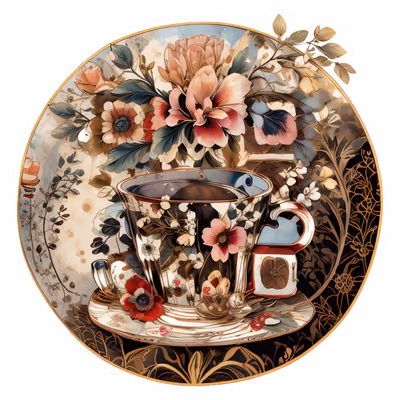 Vintage Floral Coffee Cup Illustration QR Code for Stickers — image 1