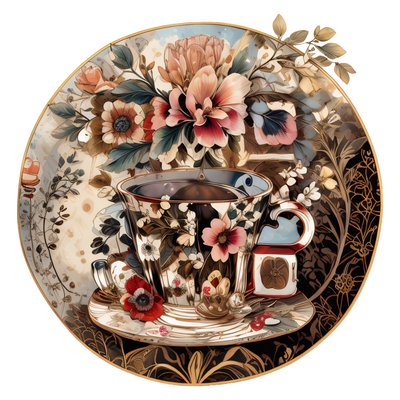 Vintage Floral Coffee Cup Illustration QR Code for Stickers