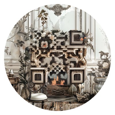 Victorian Fireplace Interior Illustration QR Code for Stickers