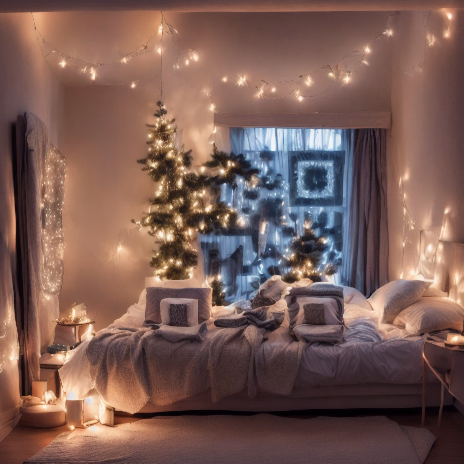 Cozy Christmas Bedroom Night QR Code Art — image 1