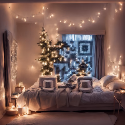 Cozy Christmas Bedroom Night QR Code Art — image 1