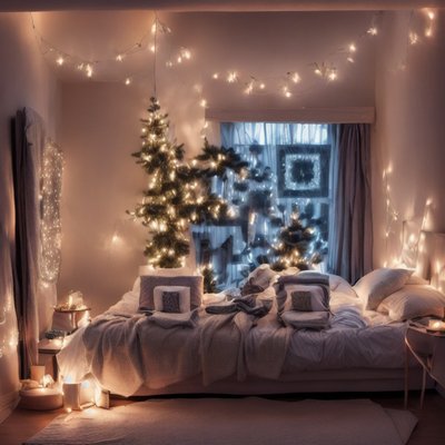 Cozy Christmas Bedroom Night QR Code Art