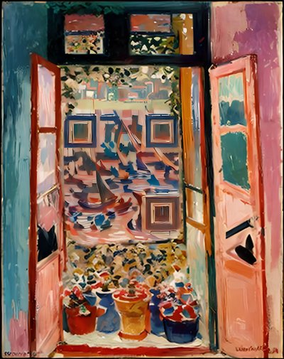 Open Window Harbor Oil Painting QR Code Art
