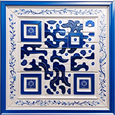 Blue and White Ceramic Tile QR Code Art — image 1