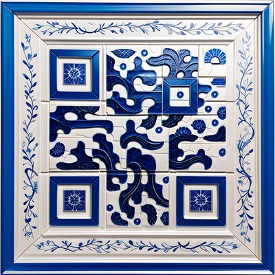 Blue and White Ceramic Tile QR Code Art
