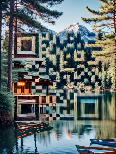 Lakeside Cabin Mountain Photo QR Code Poster — image 1