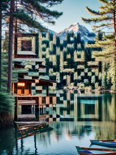 Lakeside Cabin Mountain Photo QR Code Poster