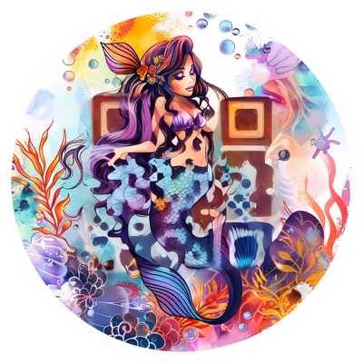 水下美人鱼矢量插画二维码设计贴纸 — 图片 1
