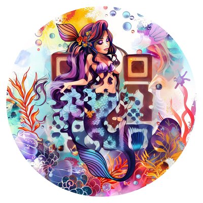 Русалка под водой: векторная иллюстрация с QR-кодом для стикеров