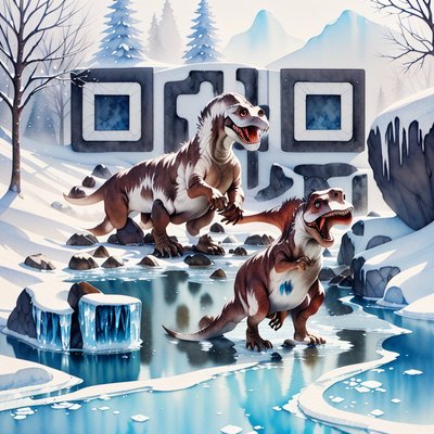 Snowy Dinosaurs Watercolor QR Code Art