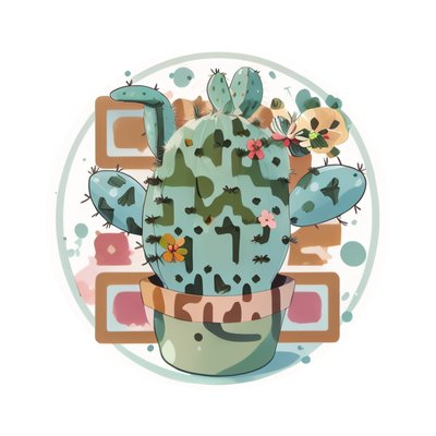 Kawaii Cactus Vector Flowers QR Code for Stickers