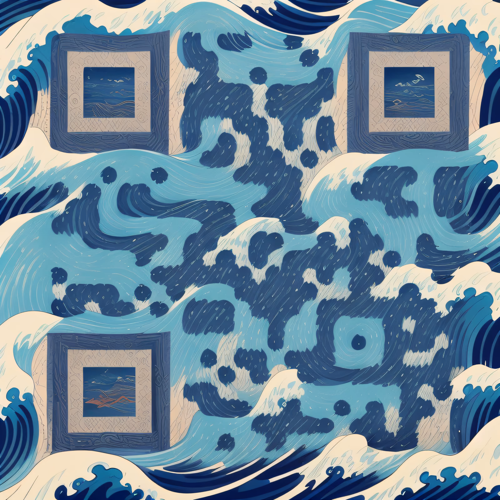 Great Wave Ocean Ukiyo-e QR Code Art — image 1