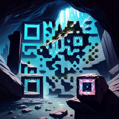 Glowing Crystal Cave Fantasy QR Code for Posters
