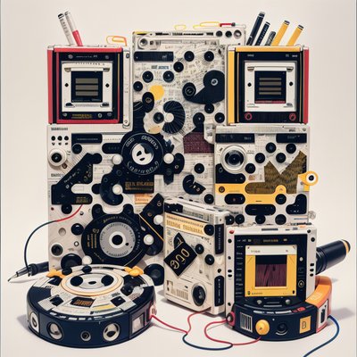 Retro Cassette Player Collage QR Code for Posters