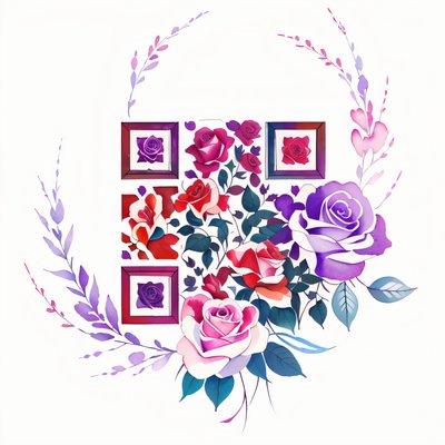 Watercolor Rose Bouquet Tattoo QR Code for Temporary Tattoos