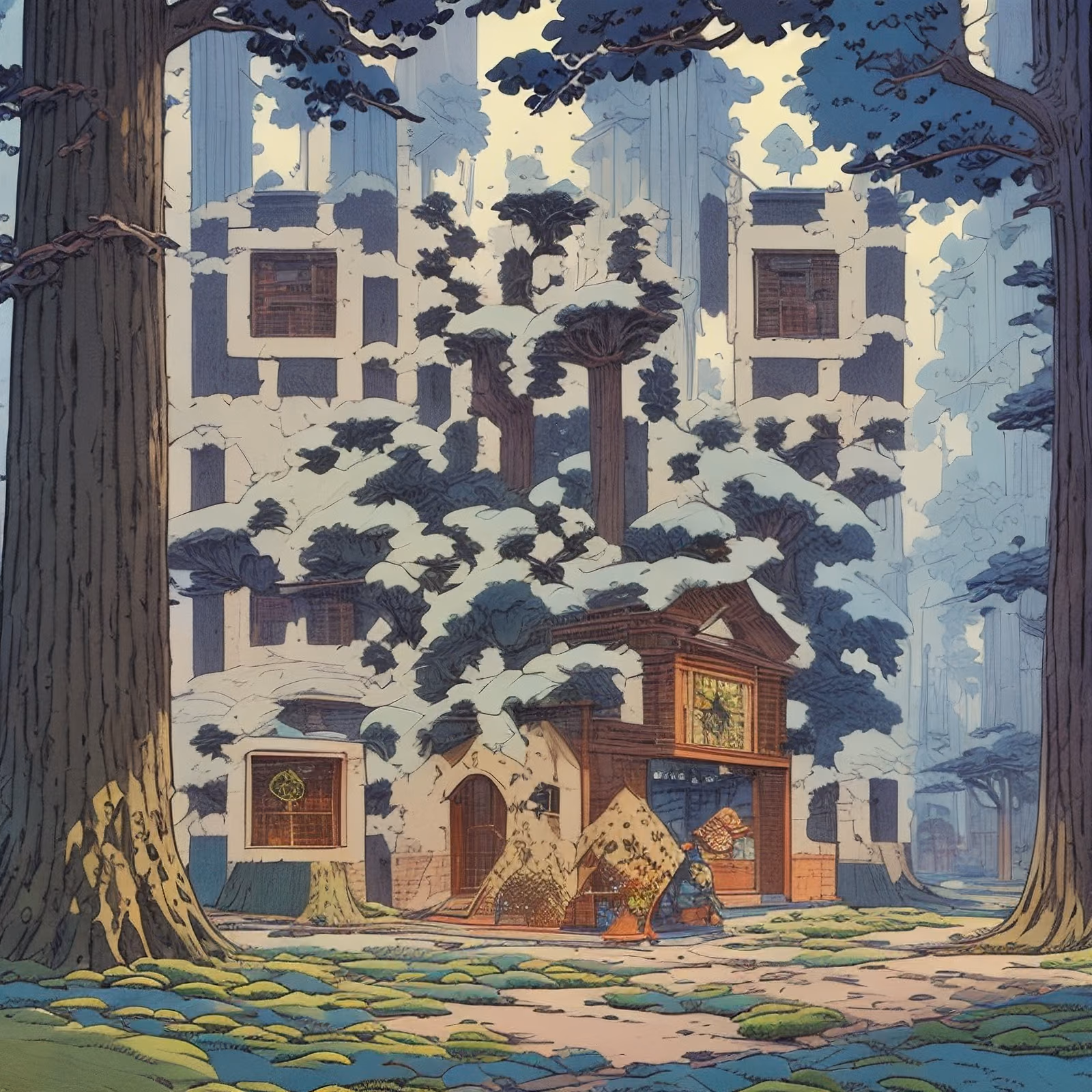 雪林小木屋漫画风二维码艺术 — 图片 1