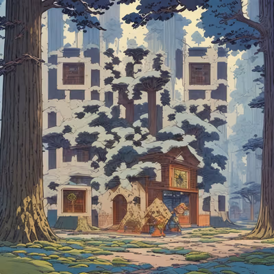 雪林小木屋漫画风二维码艺术 — 图片 1