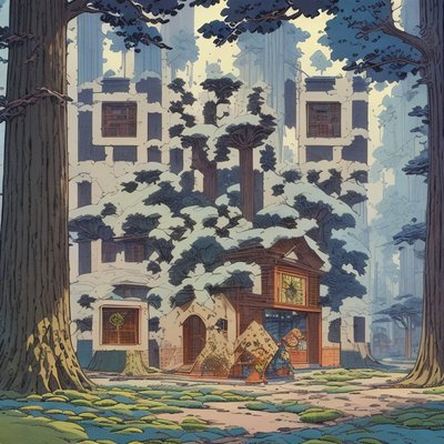 Snowy Forest Cabin Comic Book QR Code Art