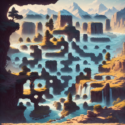 奇幻河流山景数字绘景二维码艺术 — 图片 1