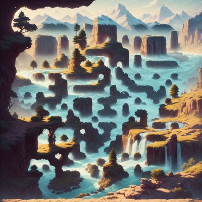 Fantasy River Mountain Matte Painting QR Code Art