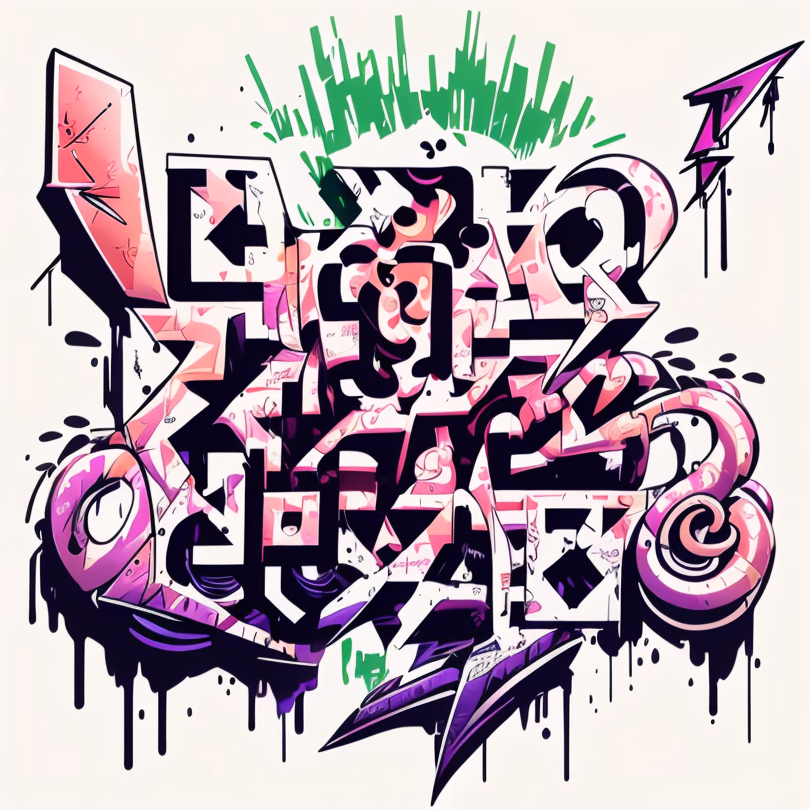 Pink Purple Graffiti Lettering QR Code for Apparel — image 1