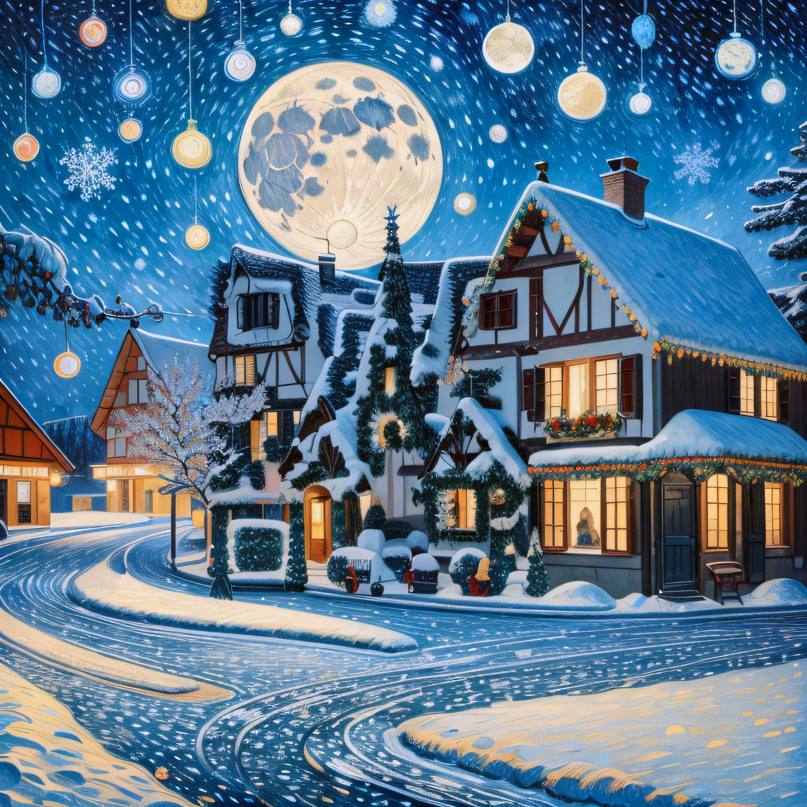 Snowy Christmas Village Night Night Scene QR Code for Greeting Cards — image 1