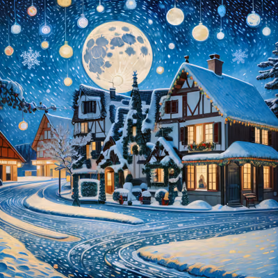 Snowy Christmas Village Night Night Scene QR Code for Greeting Cards — image 1