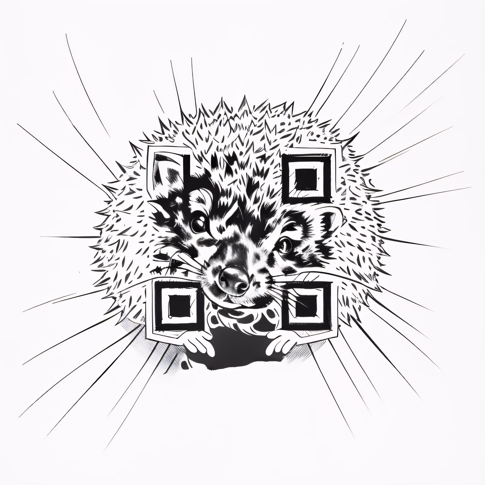 Ёж в стиле тату-эскиза: QR-код для временных татуировок — изображение 1