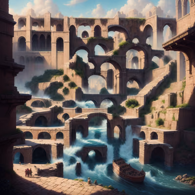 Arch City River Matte Painting QR Code Art — image 1