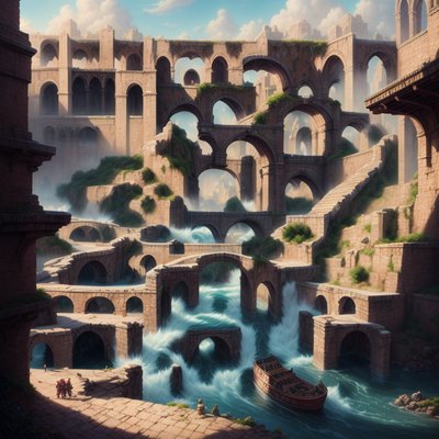 Arch City River Matte Painting QR Code Art