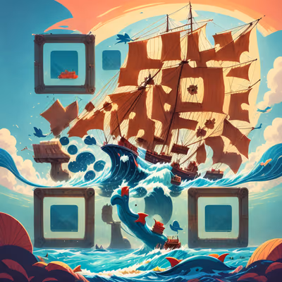Pirate Ship Wave Illustration QR Code for Posters — image 1