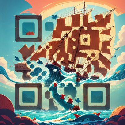 Pirate Ship Wave Illustration QR Code for Posters
