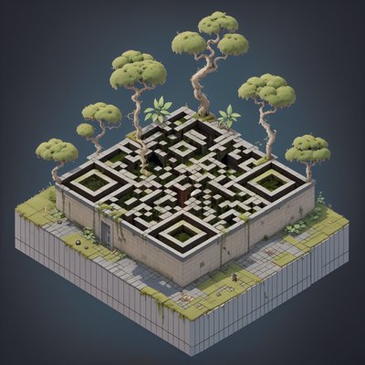 Overgrown Jungle Ruins Isometric QR Code for Posters