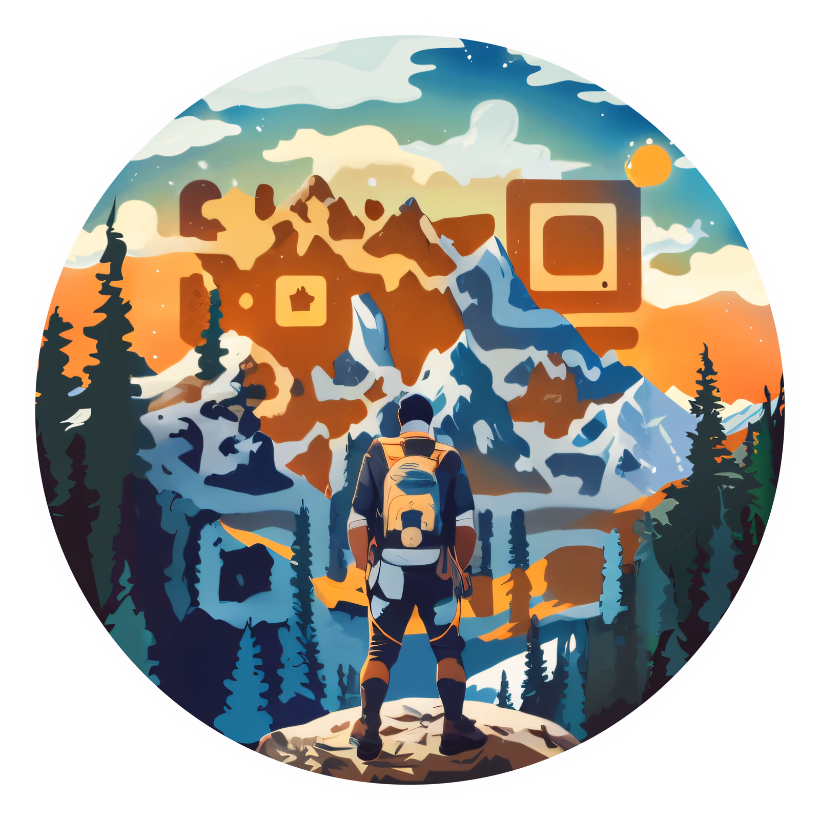Hiker Mountain Range Vector QR Code for Stickers — image 1