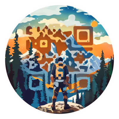 Hiker Mountain Range Vector QR Code for Stickers — image 1