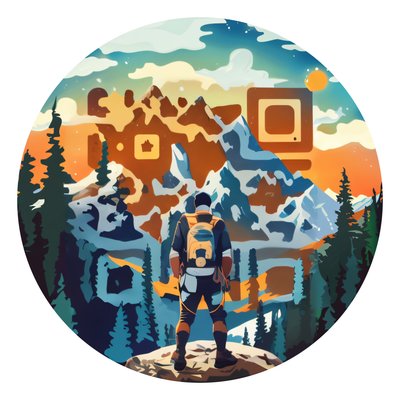 Hiker Mountain Range Vector QR Code for Stickers