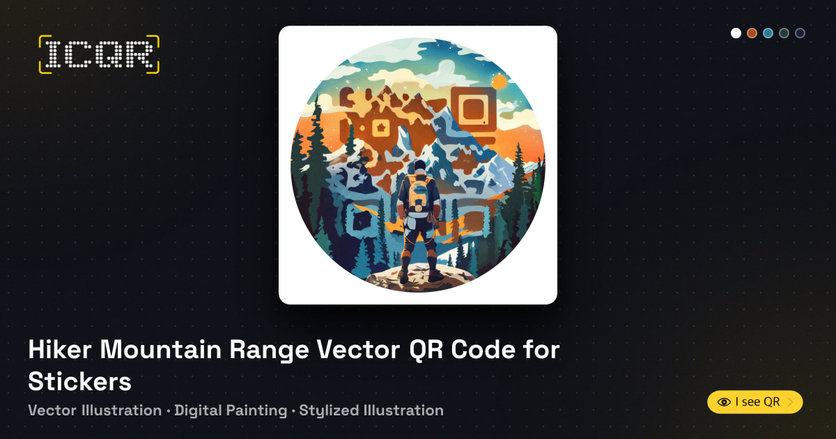 Whare Vector Hiker Mountain Range Vector QR Code for Stickers • ICQR