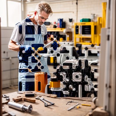 Mechanic Repairing Engine Photorealistic QR Code for Flyers
