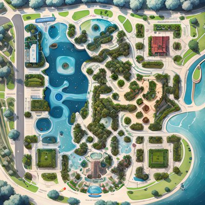 Aerial Park Map Illustration Water QR Code Art