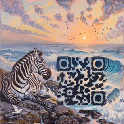 Zebra Rocky Shore Oil Painting QR Code Art — image 1