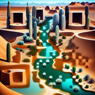 Desert Oasis Cactus Surreal Hot Spring & Oasis QR Code Art