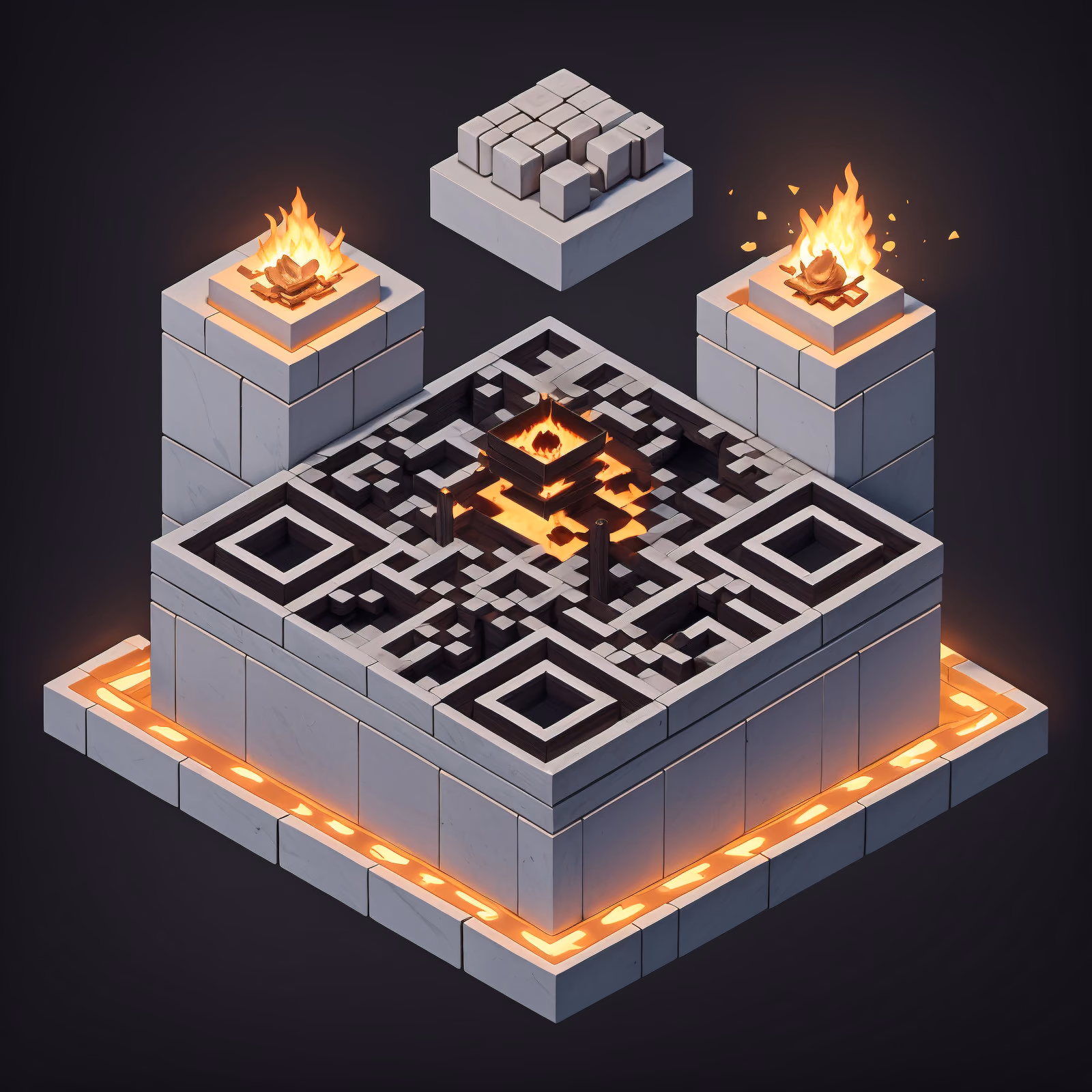 Изометрический огненный храм: 3D QR-код для постеров — изображение 1
