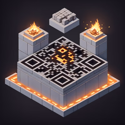 Изометрический огненный храм: 3D QR-код для постеров — изображение 1