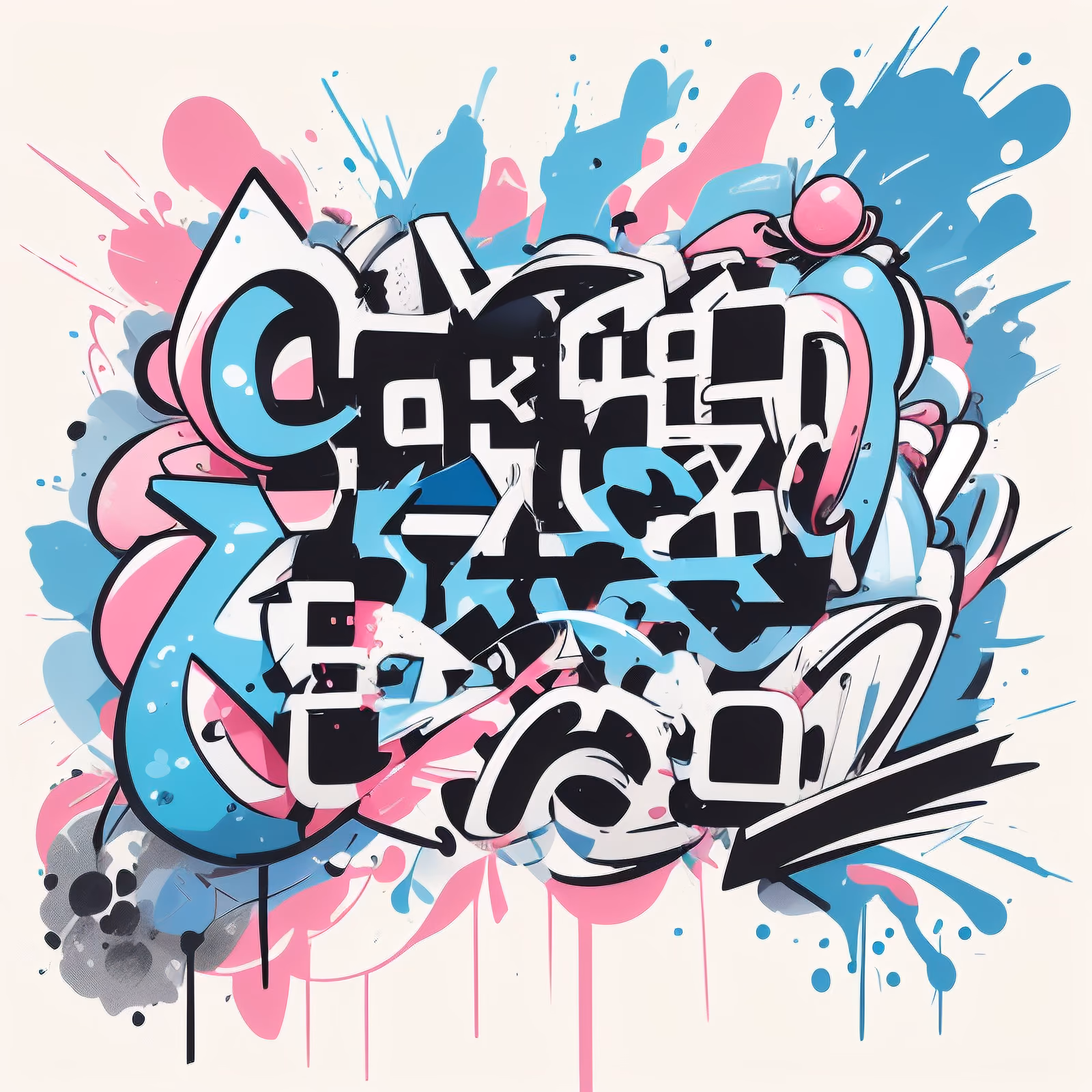 Pink Blue Graffiti Lettering Abstract QR Code for Stickers — image 1