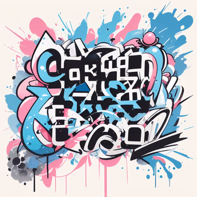 Pink Blue Graffiti Lettering Abstract QR Code for Stickers — image 1