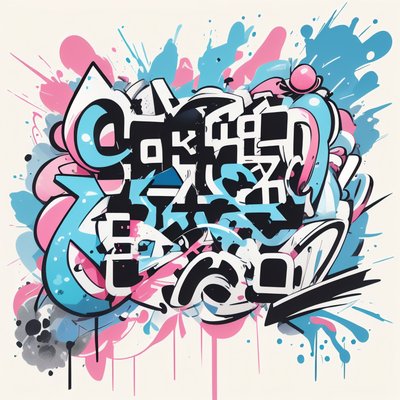Pink Blue Graffiti Lettering Abstract QR Code for Stickers